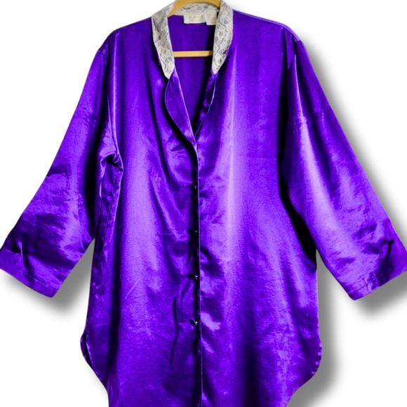 90s Victoria’s Secret Satin Button Down, Lace Collar, Sm, Gold Label Jewel Tone - Picture 1 of 9